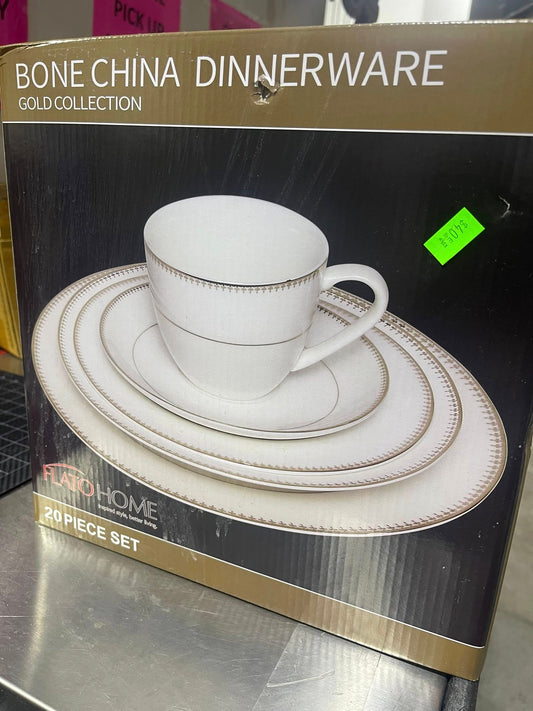 Bone China 20‑Piece Round Dinnerware Set  Silver  Gold