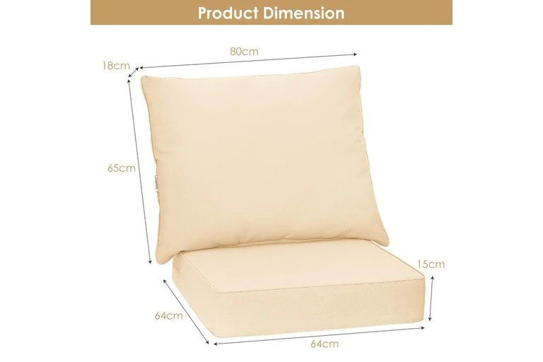 2PCS Chair Cushion Set – Indoor/Outdoor Seat Pads with Rope Belts & Detachable Back Cushion (Beige)