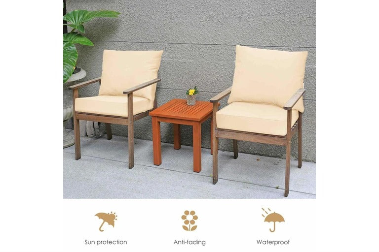 2PCS Chair Cushion Set – Indoor/Outdoor Seat Pads with Rope Belts & Detachable Back Cushion (Beige)