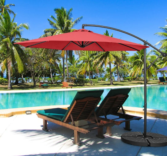 Patio Umbrella with Stand & ; Solar LED Lights  Red