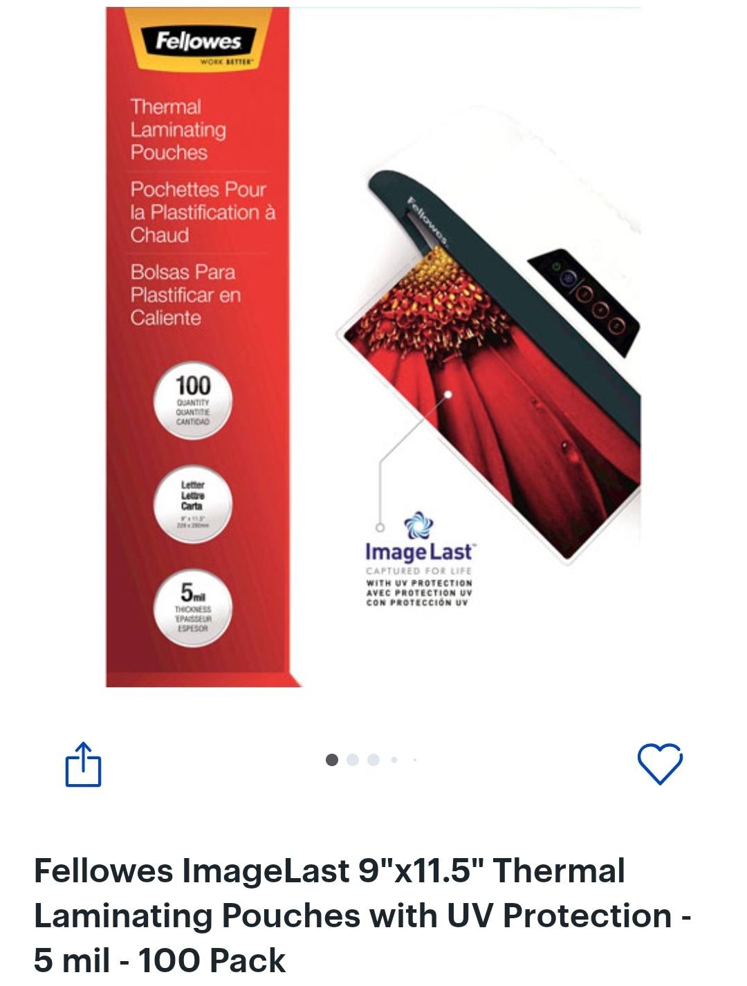 Fellowes Glossy Laminating Pouches – Letter Size, 5 mil, 100 Pack