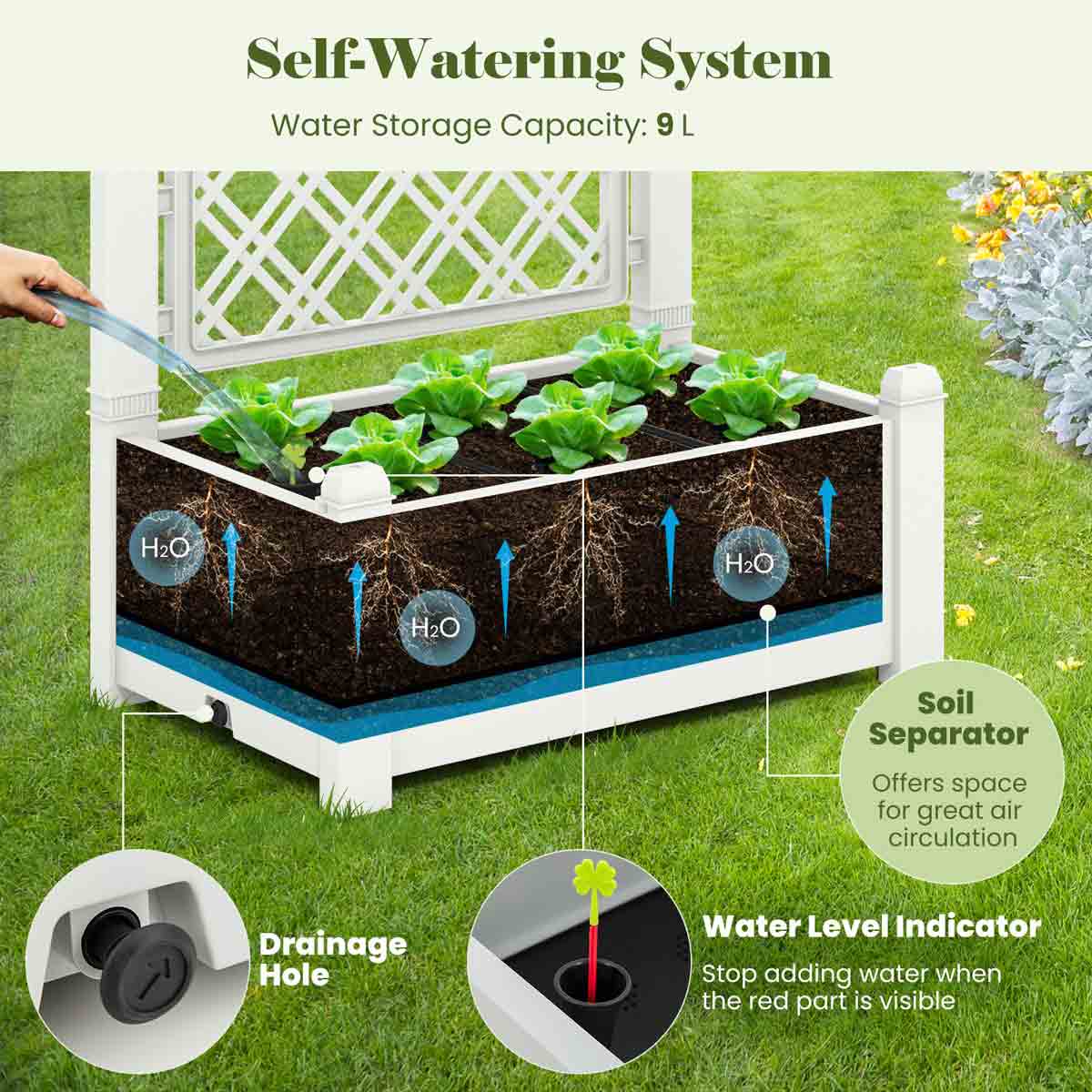 SELF-WATERING STANDING PLANTER BOX