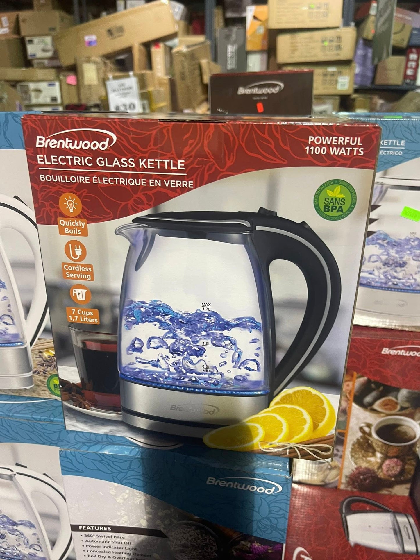 Brentwood 1.7L Cordless Glass Electric Kettle
