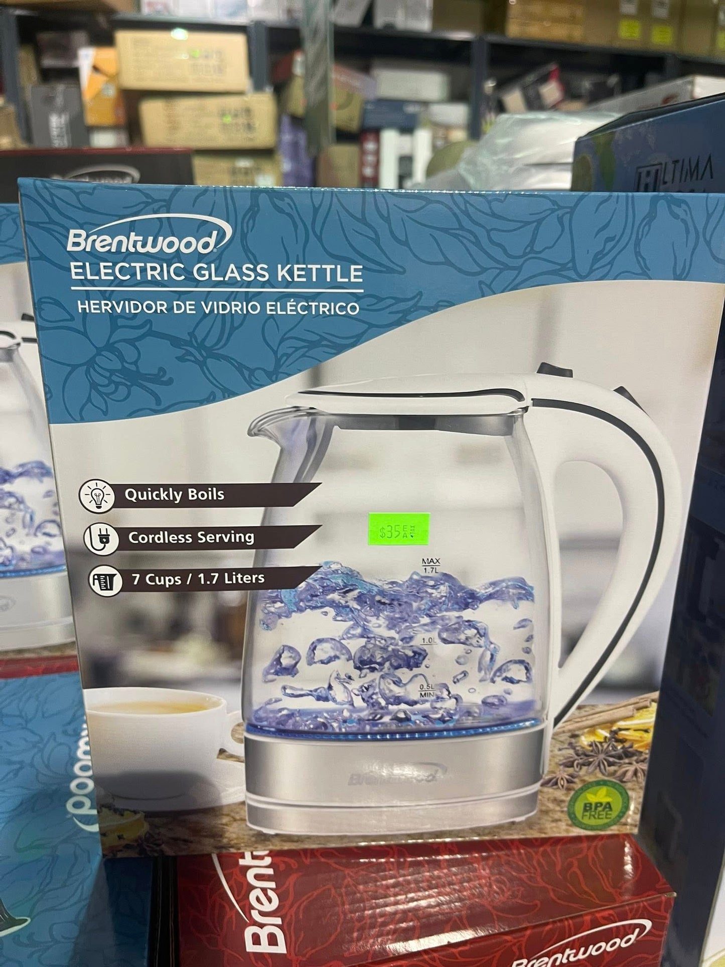 Brentwood 1.7L Cordless Glass Electric Kettle
