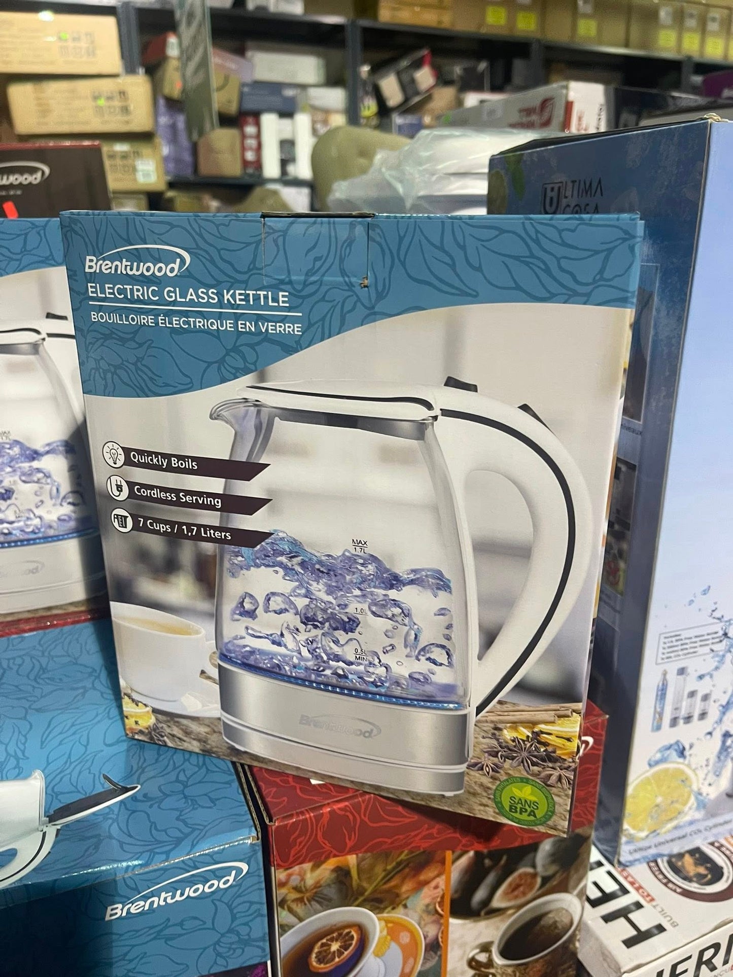 Brentwood 1.7L Cordless Glass Electric Kettle