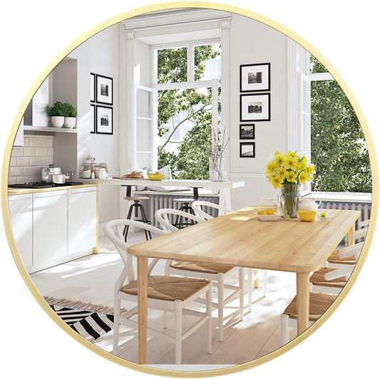 20 Inch Gold Round Mirror, Over Sink Bathroom Mirror with Matte Gold Metal Frame