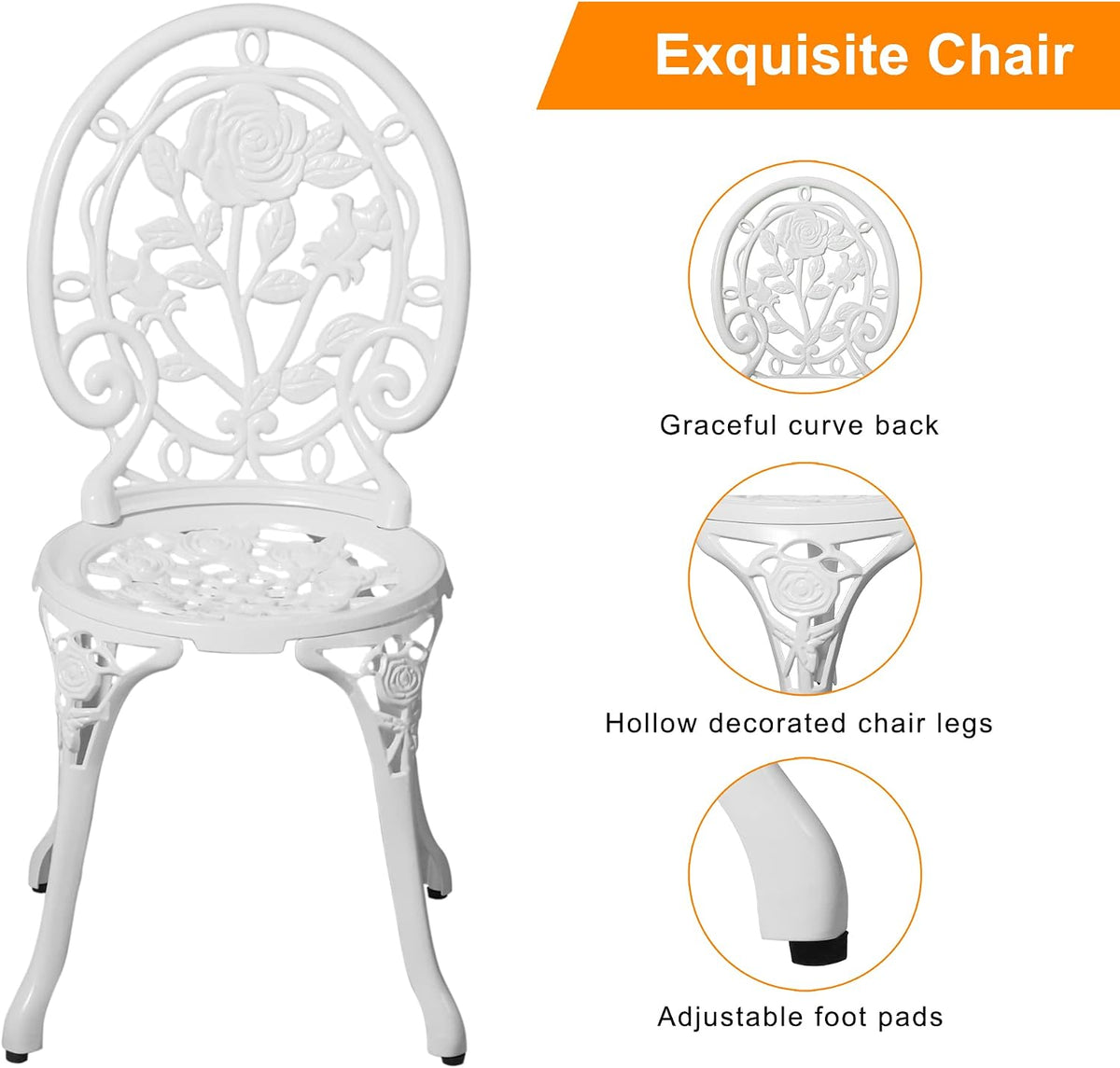 HOMEFUN Bistro Table and Chairs Set of 2 Outdoor 3 Patio Set, Rose White