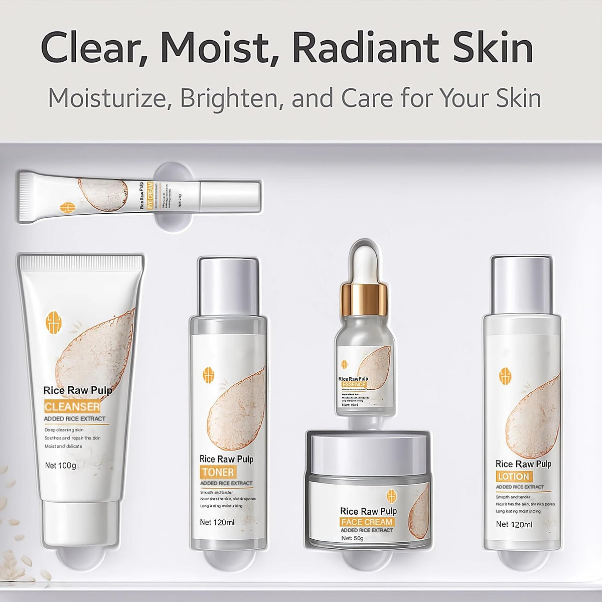 Rice Skin Care Set – 6‑Piece Glow Kit (Rice Extract)