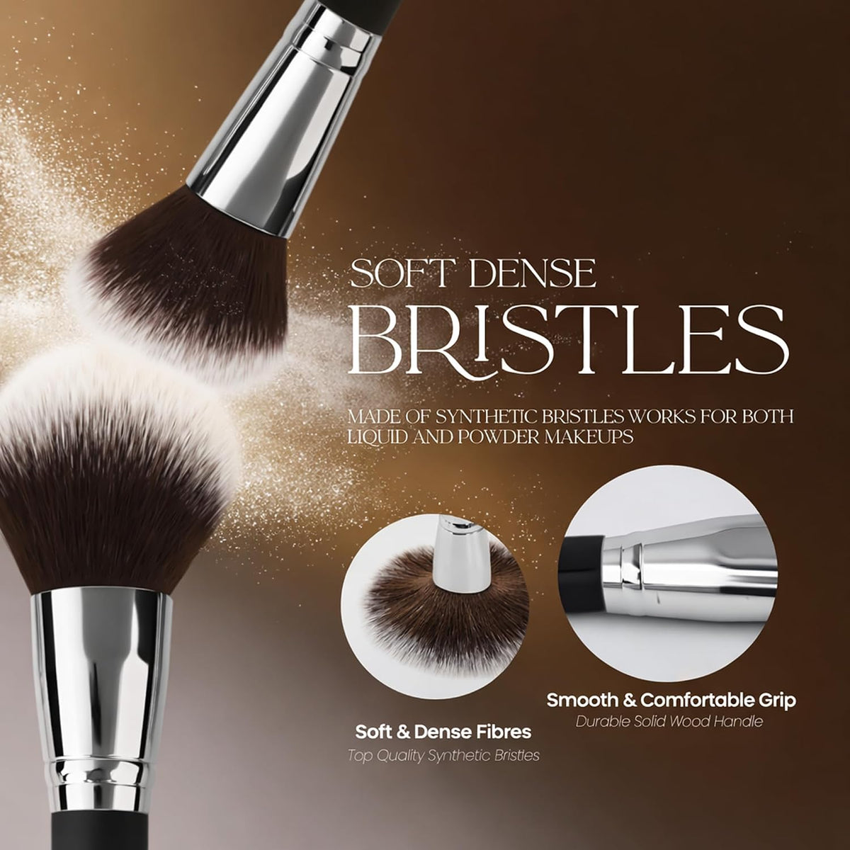 Makeup Brush Set with Case, Synthetic Bristles, Wood Handle, 12 Pcs