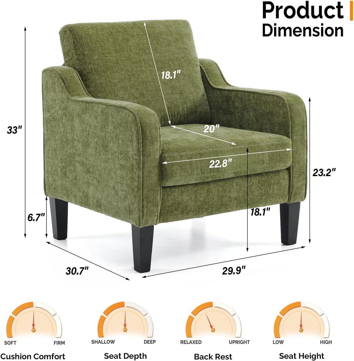 Accent Chair for Living Room Chairs Olive Green Reading Chair