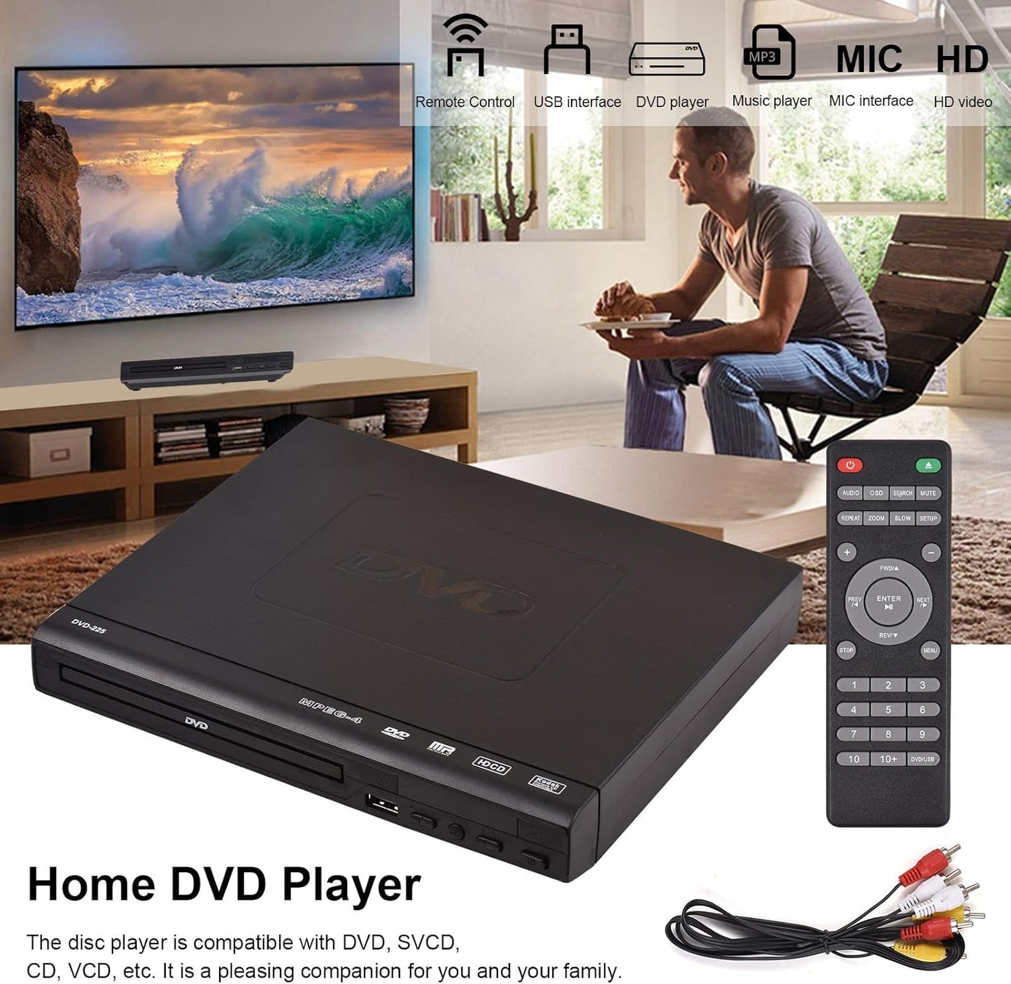 DVD-225 Home DVD/CD Player Digital AV Output, Remote Control
