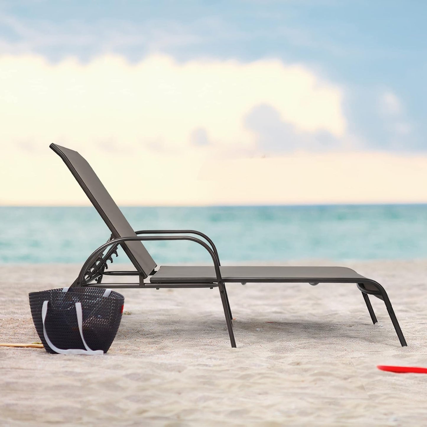 Outdoor Chaise Lounge Chair, All Weather Reclining Lounge Chair w/ 5 Adjustable Backrest Positions