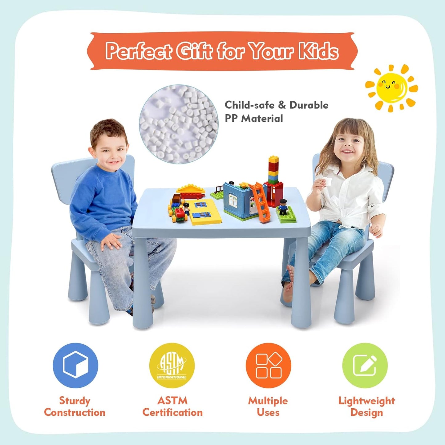 COSTWAY 3-Piece Kids Table & Chairs Set