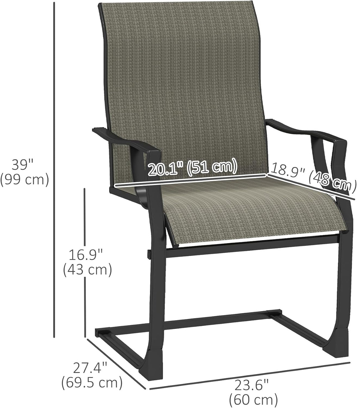 Outsunny Patio Chairs Set of 2 C Spring Motion Dining Chairs, Grey