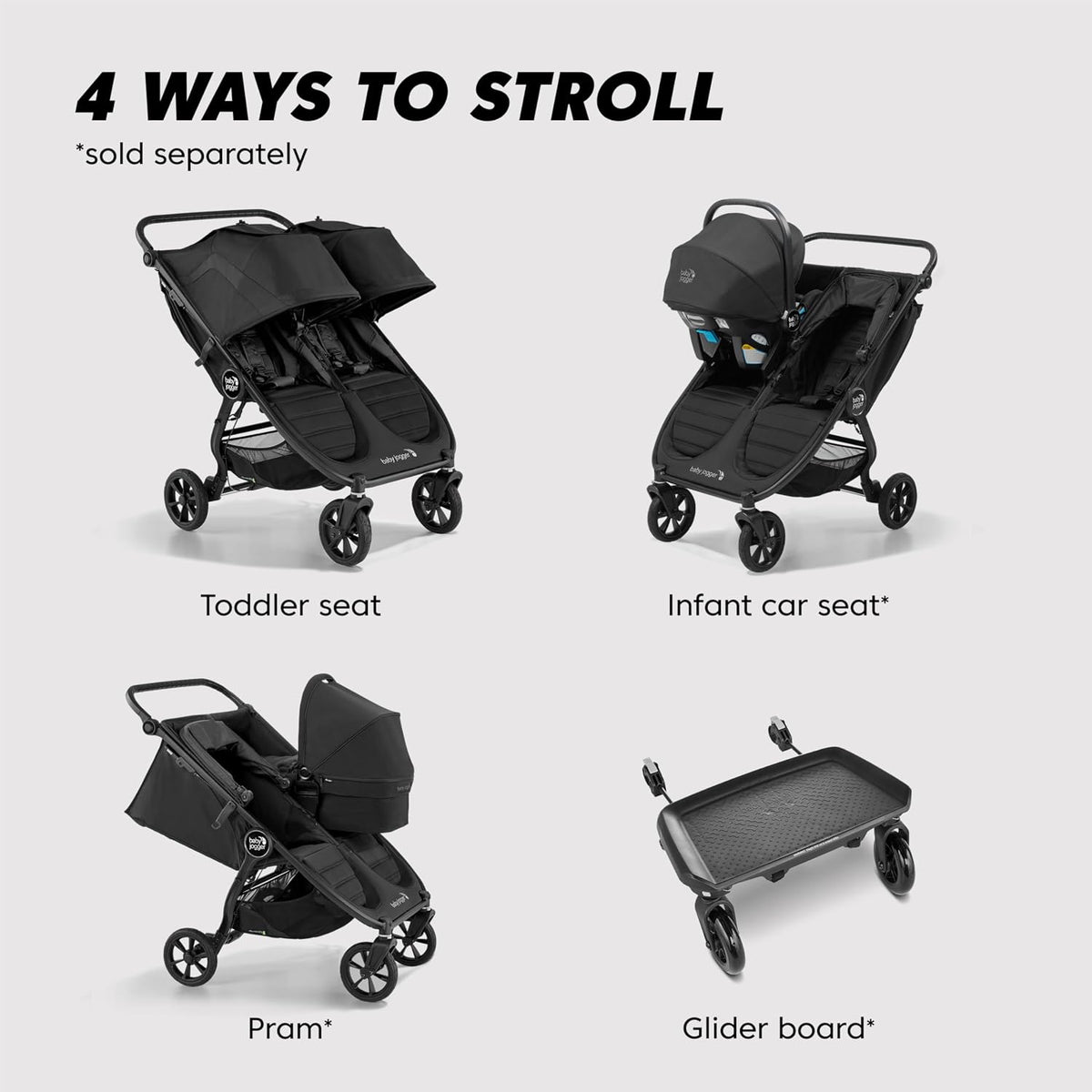 Baby Jogger City Mini GT2 – All‑Terrain Double Stroller (Jet Black)