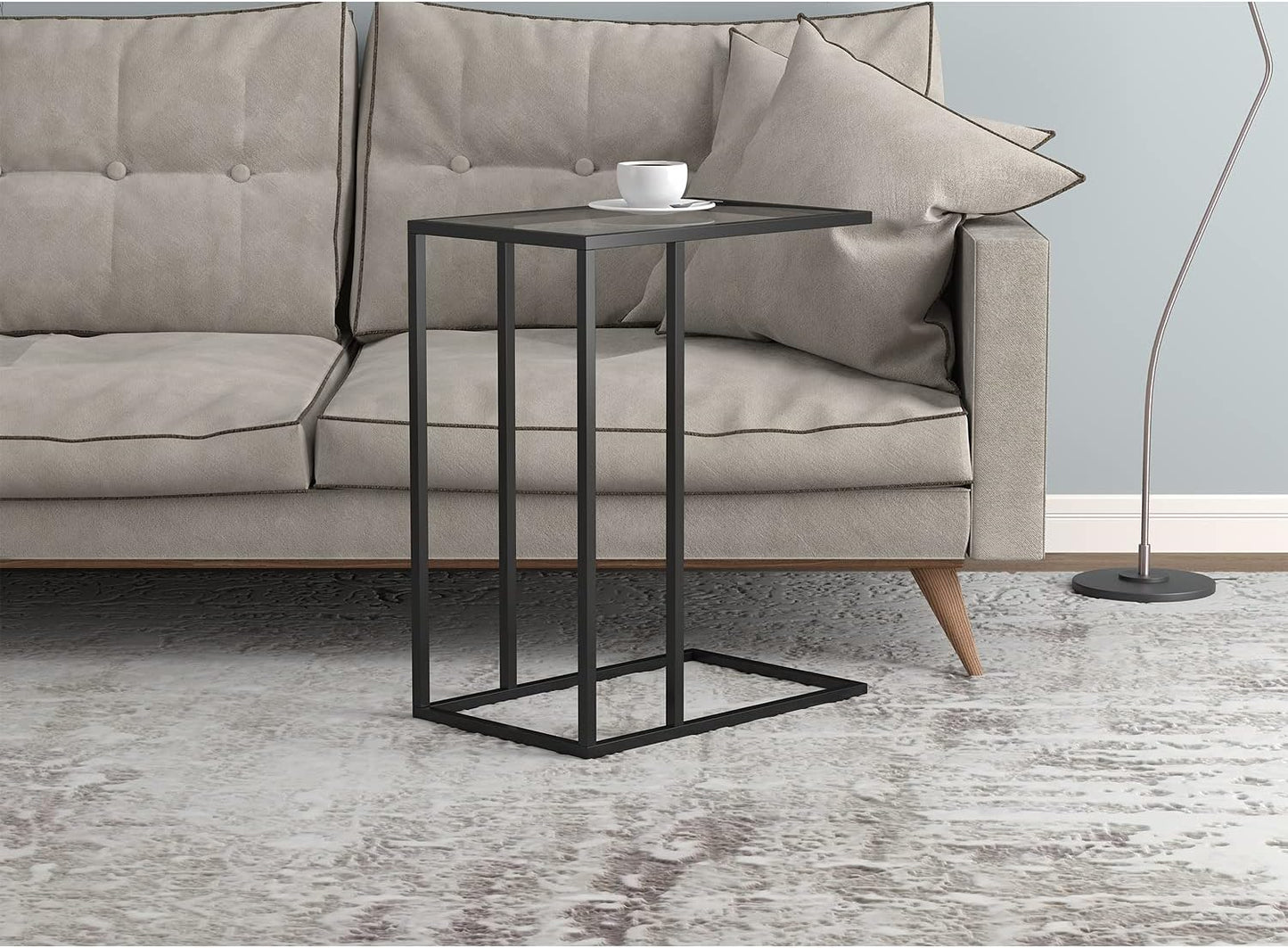 Modern C‐Shaped Side Table – Black Metal Frame