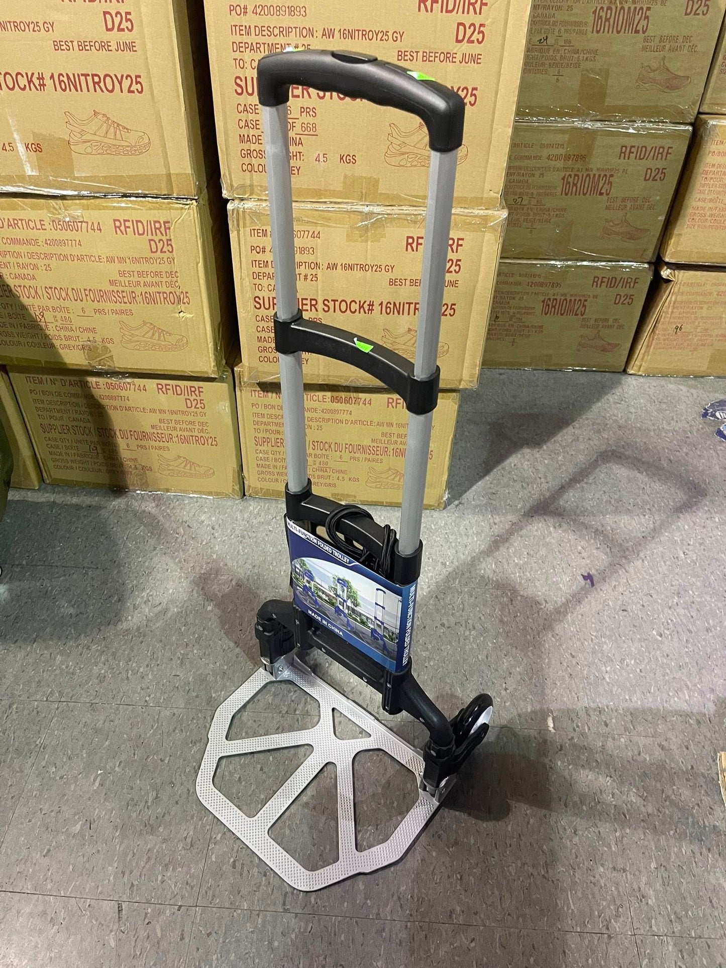 Folding Shopping Cart, Luggage Trolley 2 Wheels and Adjustable Aluminium Folding