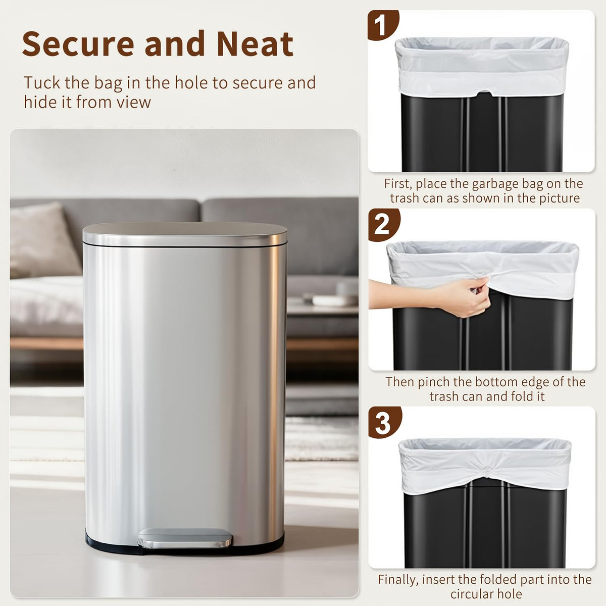 PayLessHere 13‑Gallon Stainless Steel Kitchen Trash Can