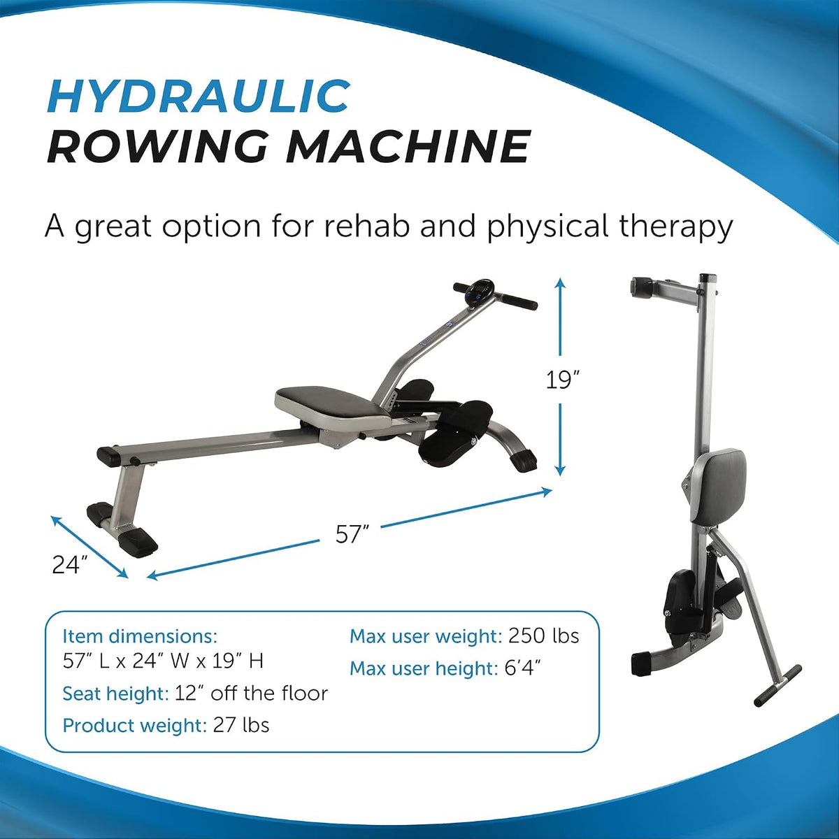Stamina Hydraulic Rower Machine – Adjustable Resistance + Smart Workout App