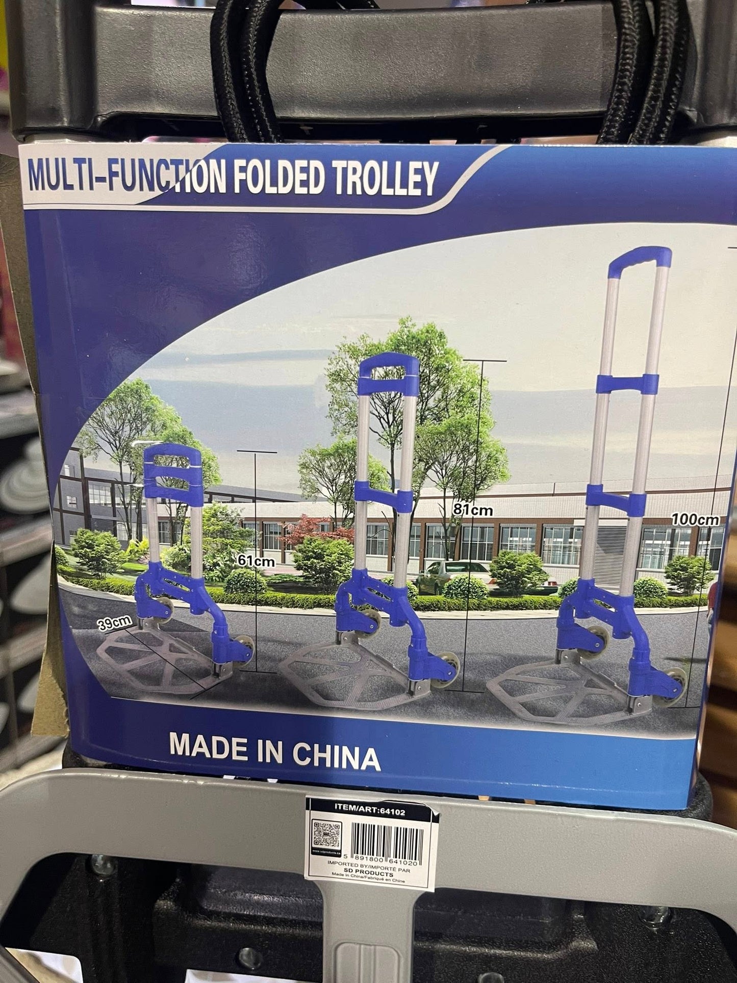 Folding Shopping Cart, Luggage Trolley 2 Wheels and Adjustable Aluminium Folding