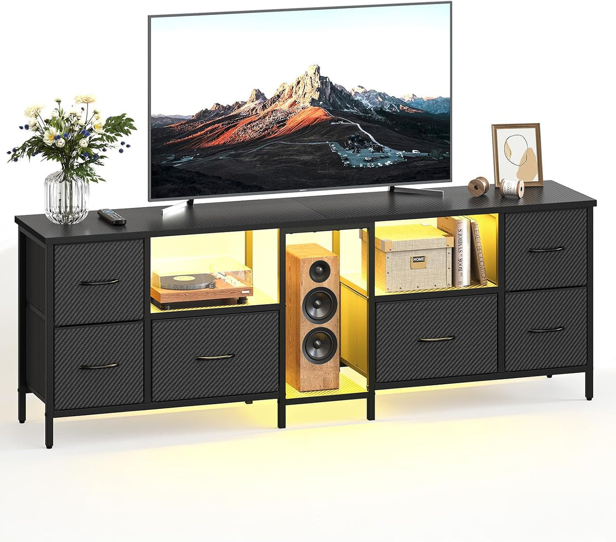 estier 63" TV Stand – Black Carbon Fiber (Fits 65–75" TVs)