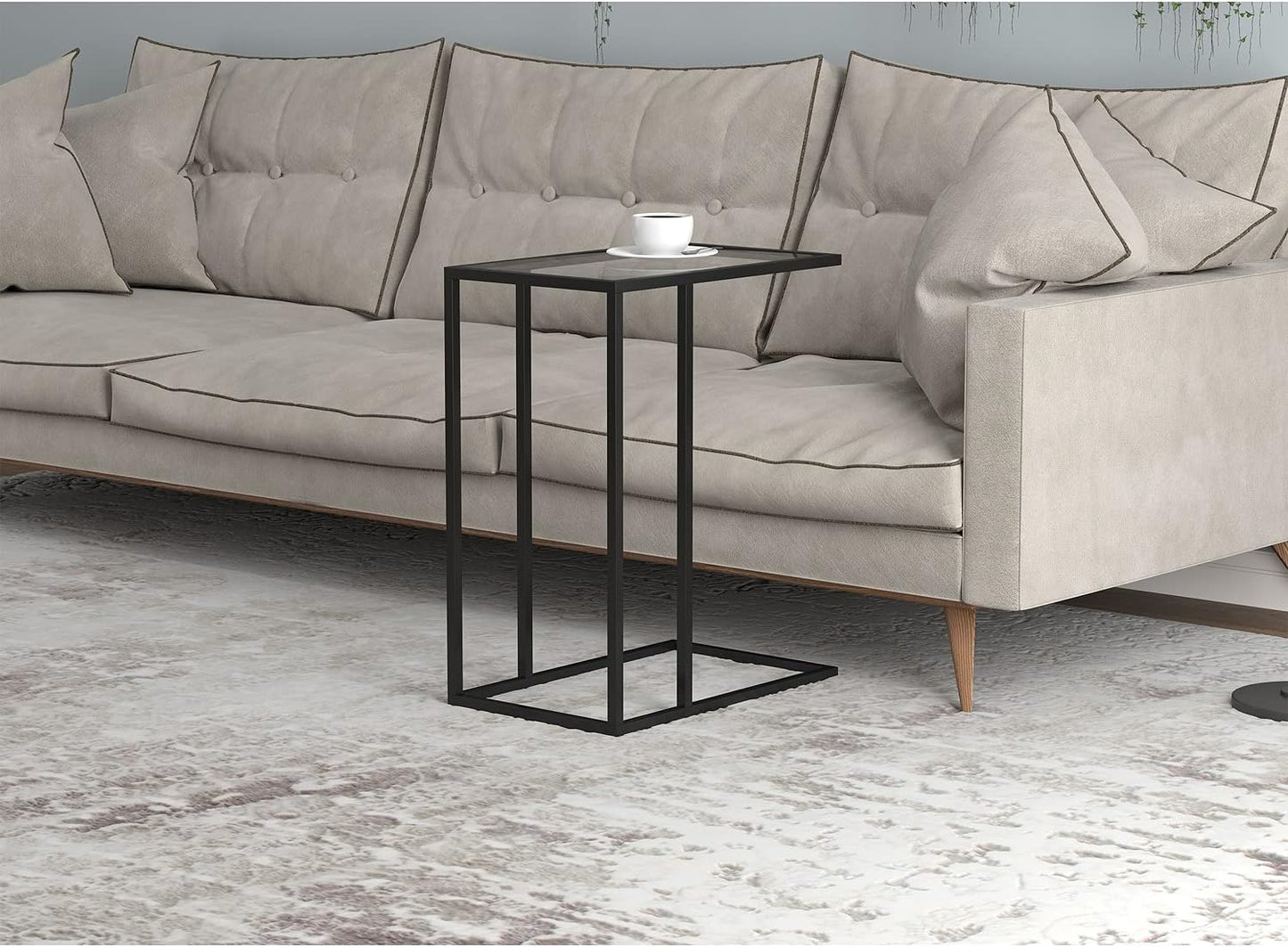 Modern C‐Shaped Side Table – Black Metal Frame