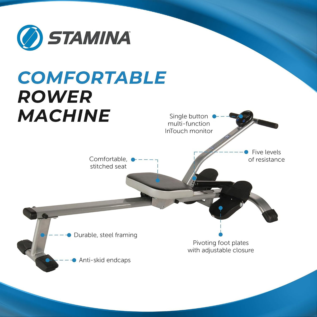 Stamina Hydraulic Rower Machine – Adjustable Resistance + Smart Workout App