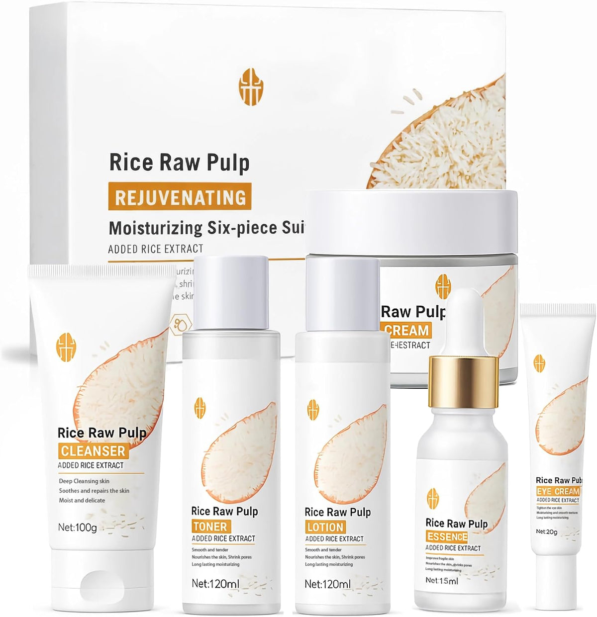Rice Skin Care Set – 6‑Piece Glow Kit (Rice Extract)