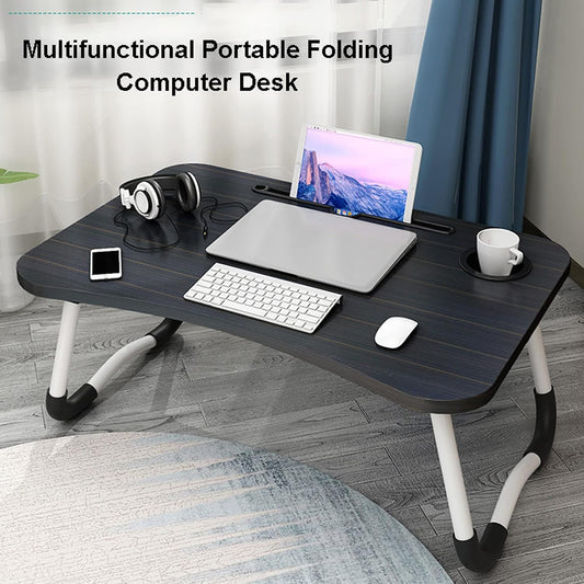 Foldable Portable Laptop Bed/Table/Desk with USB Charge Port and Cup Holder for Eating Reading and Working
