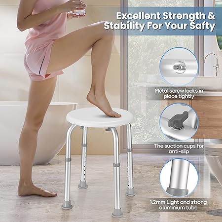 Careboda Adjustable Bath Chair for Inside Shower, Shower Stool with Upgraded Stainless Steel