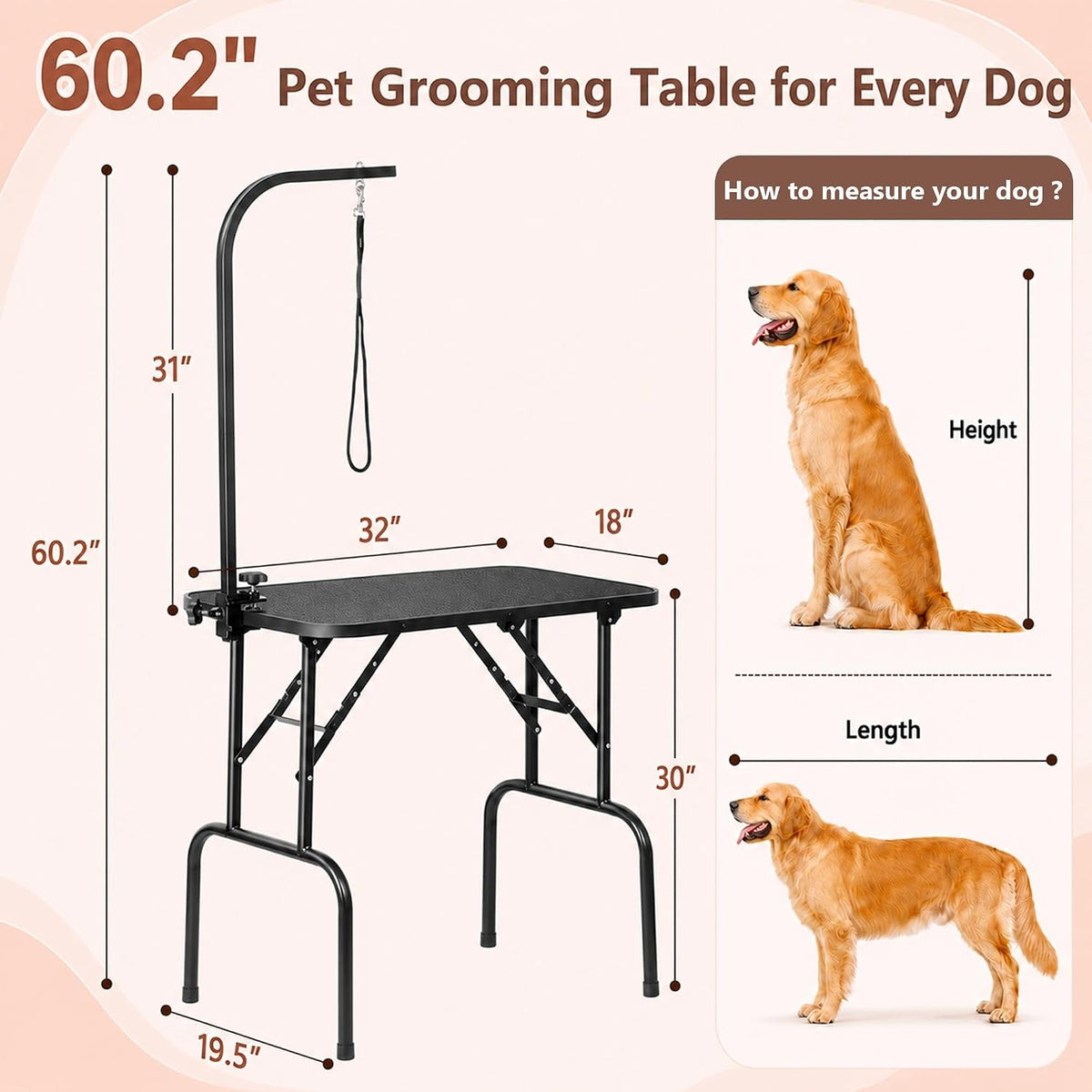 Yaheetech 32in Foldable Pet Dog Grooming Table with Adjustable Height