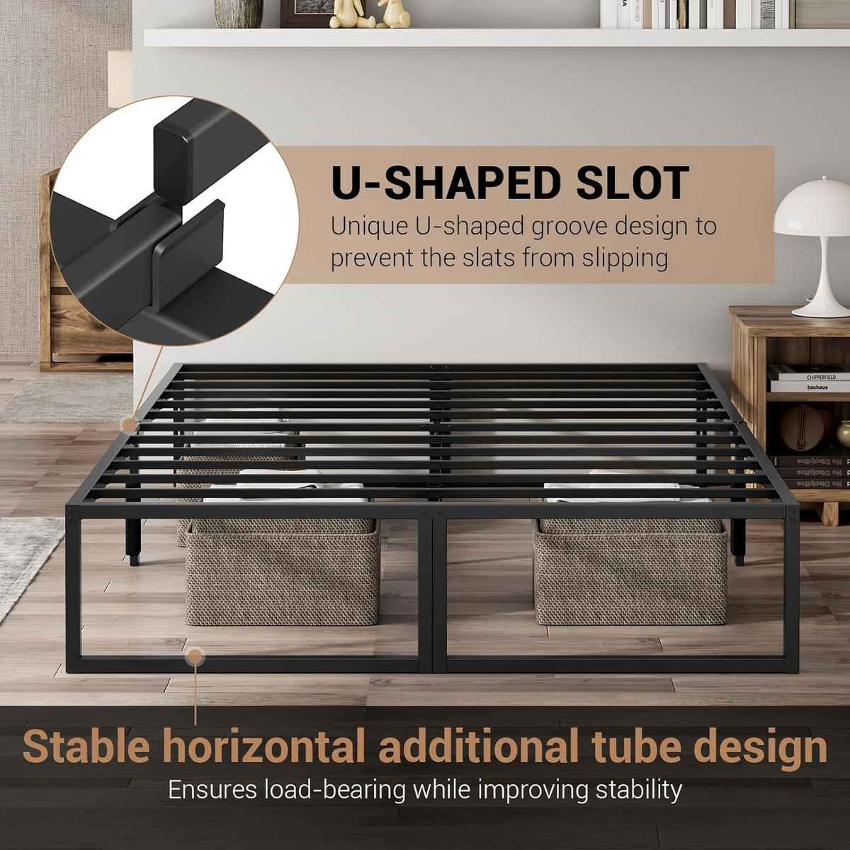 Full Bed Frame, 14 Inch Full Size Metal Platform Bed, 2000 lbs Capacity, Metal Bed Frame No Box