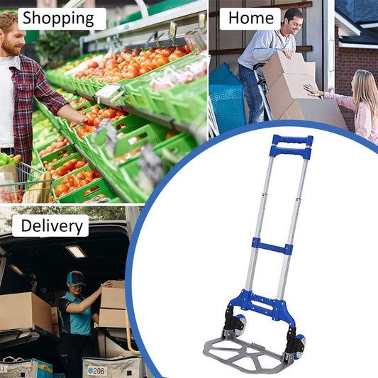Folding Shopping Cart, Luggage Trolley 2 Wheels and Adjustable Aluminium Folding