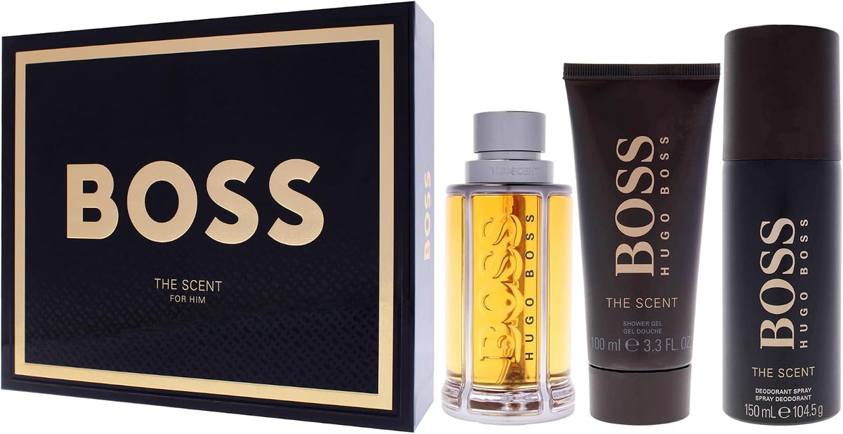 🖤🔥 BOSS Men’s 3‑Piece Gift Set – BOSS The Scent (Festive Edition)