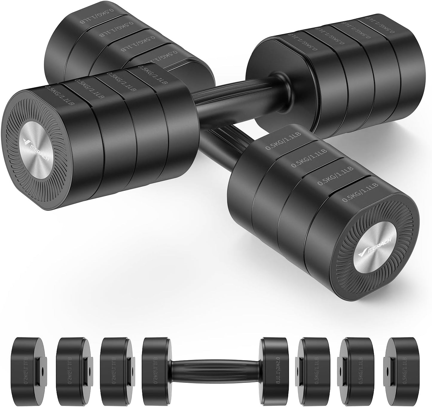 MERACH 8.8 lbs Adjustable Dumbbells Set of 2, 4-in-1 Free Weights for Women, Hand Weights for Home Gym, Black