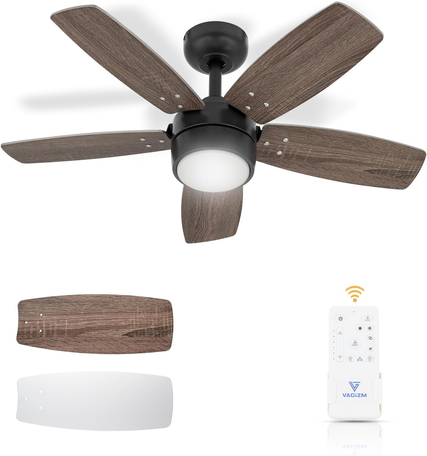 VAGIZM Ceiling Fan 36'' for Small Room: Modern Ceiling Fans with Light Remote Control - Reversible Quiet DC Motor Dimmable with 6 Speeds for Dorm Room Kids Bedroom(Bronze+Walnut)