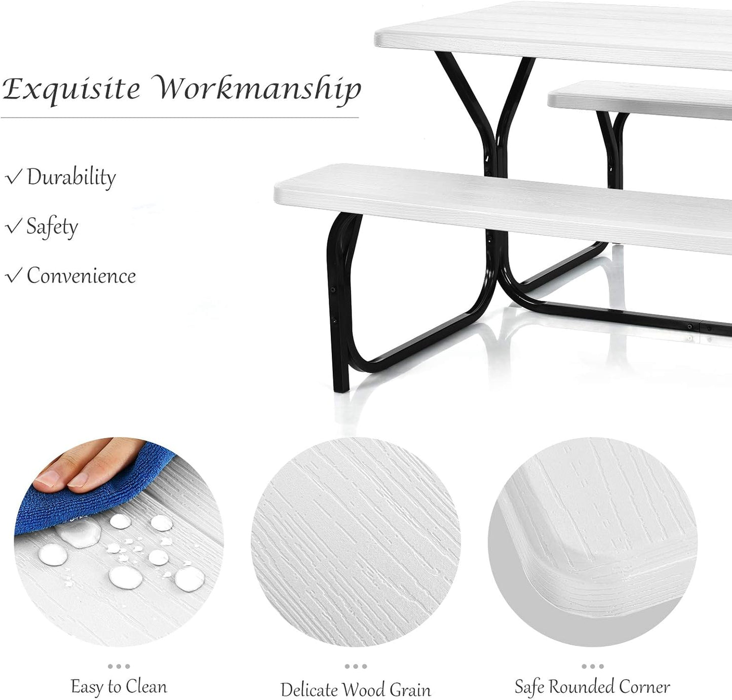 Outdoor Picnic Table & Bench Set – White