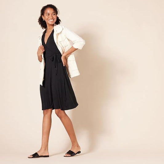 Essentials Women’s Cap‑Sleeve Faux‑Wrap Dress – BRAND NEW