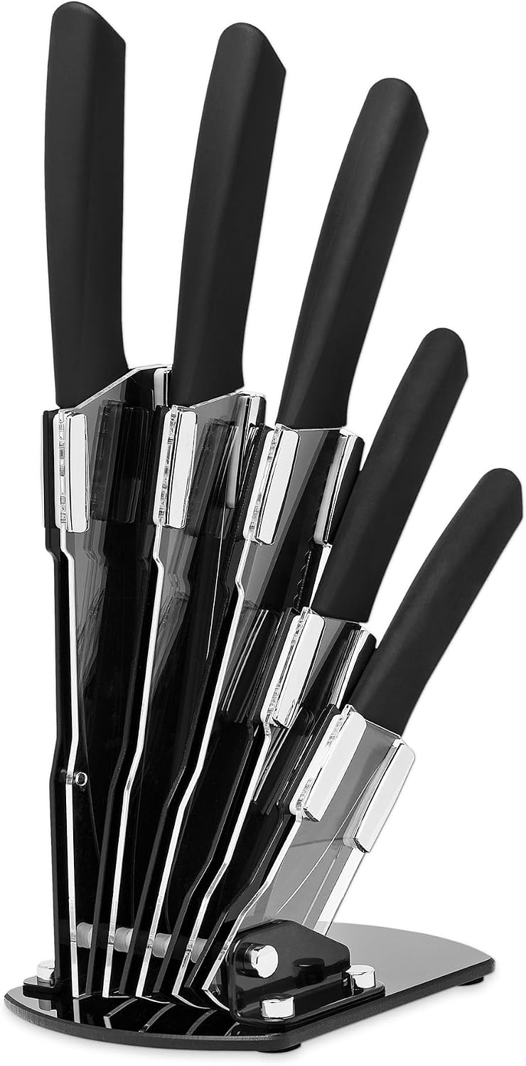 Kitchen Knife Set with Block, 6 PCS High Carbon Stainless Steel Sharp Kitchen Knife Set