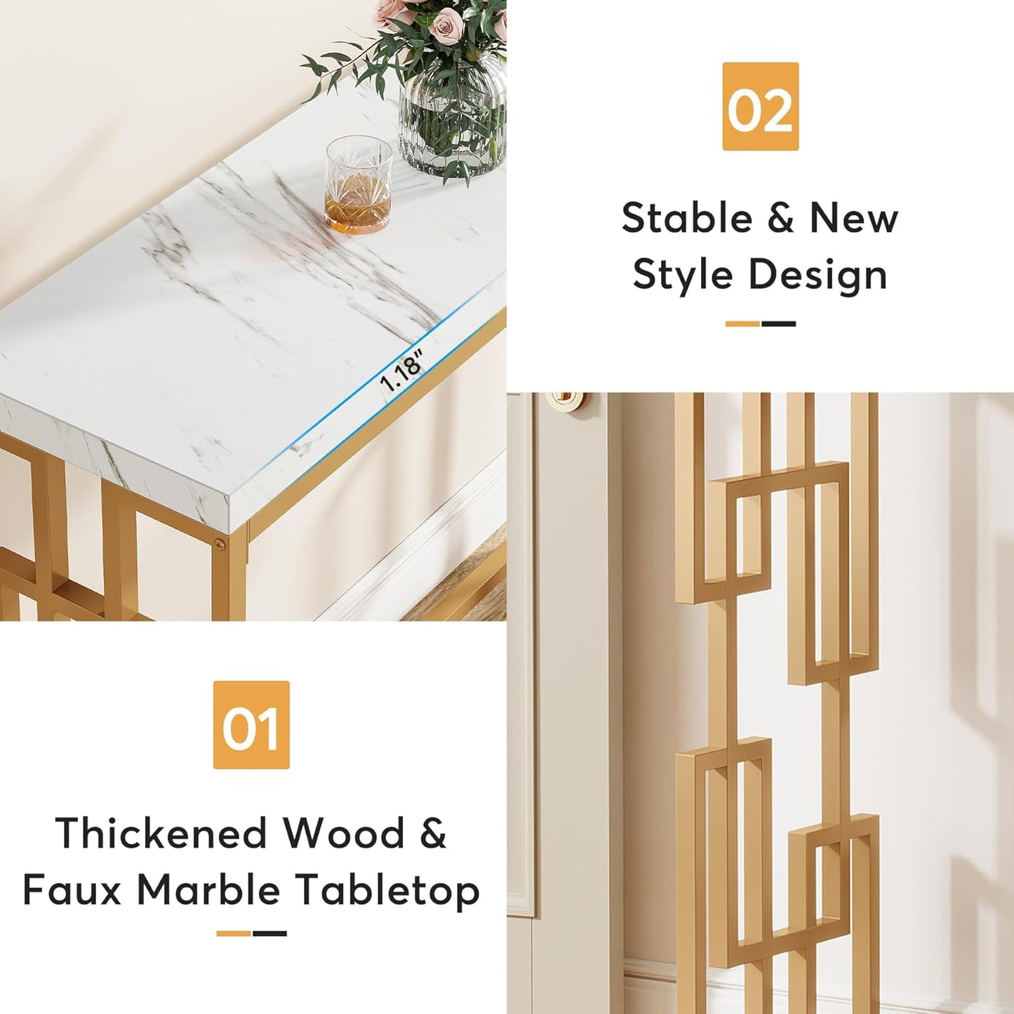 Tribesigns Gold Console Table, Modern 42.5" Sofa Tables Entryway