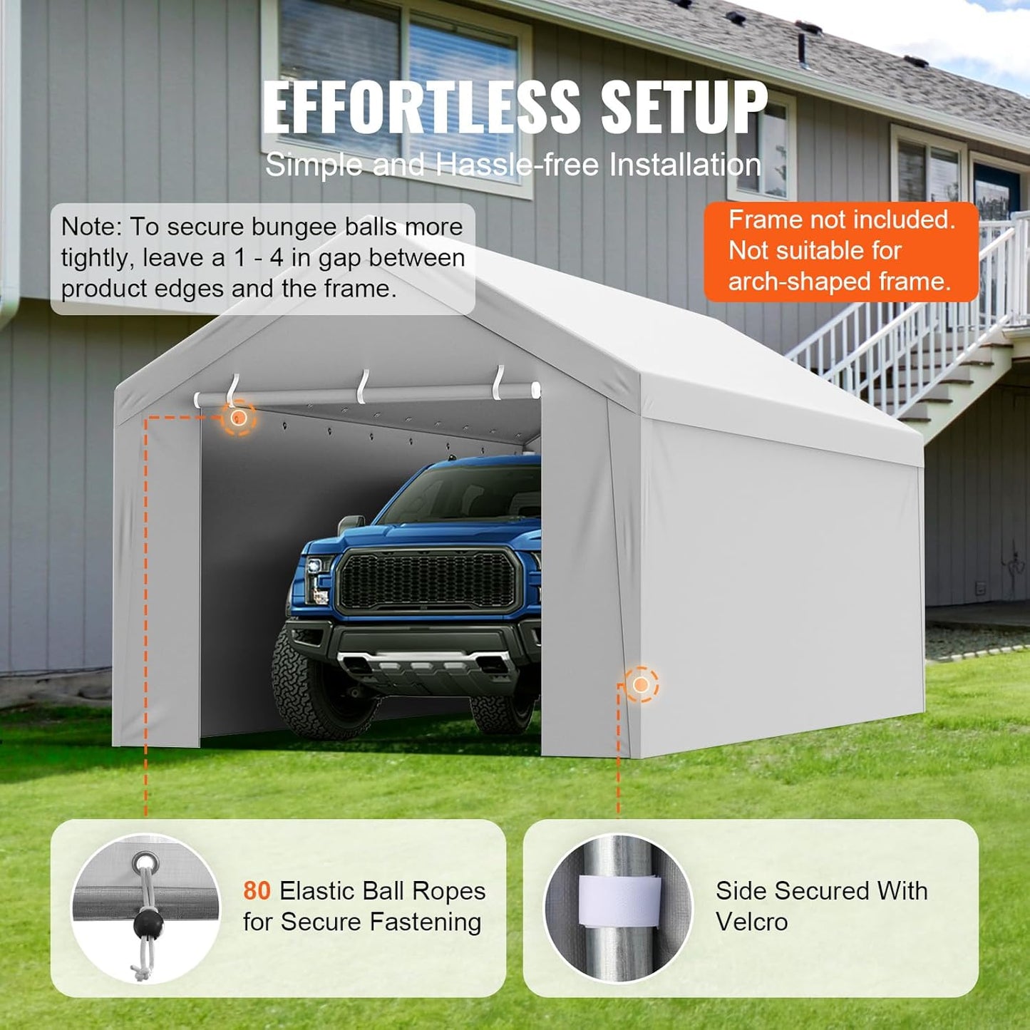 Carport Replacement Canopy Cover Top + Side Wall 10 x 20 ft, Garage Tent Shelter Tarp Heavy-Duty Waterproof & UV Protected, Easy Installation (Frame Not Included)