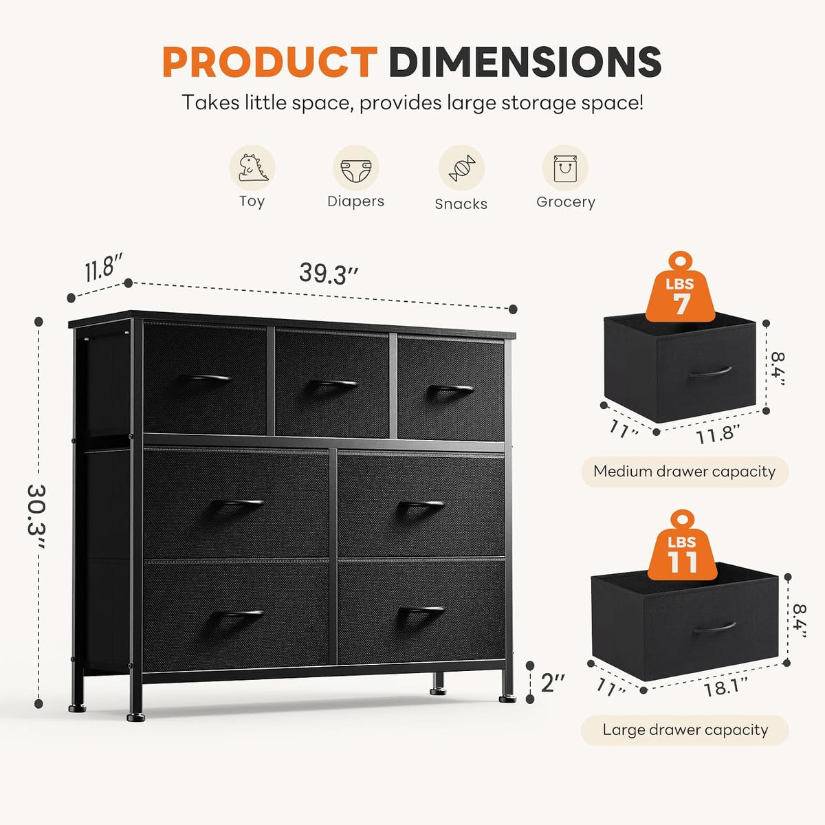 7 Drawer Dresser with Fabric Bins Fabric Storage Tower Organizer