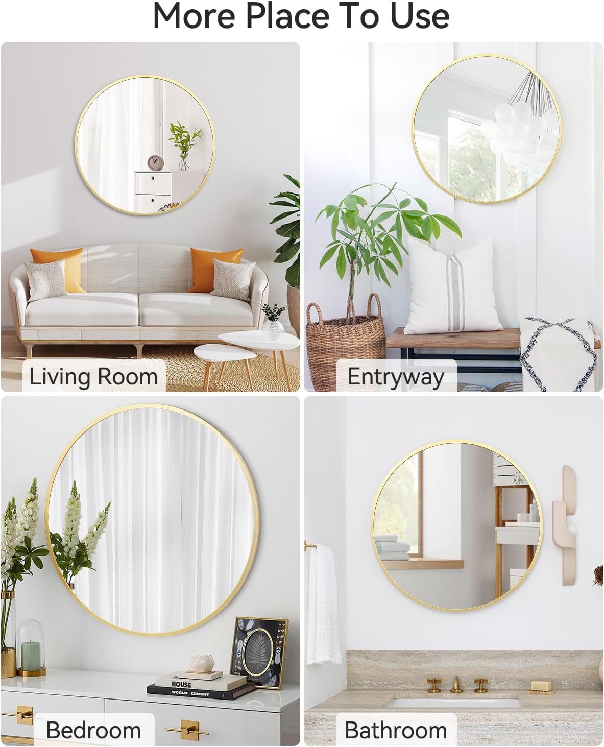 20 Inch Gold Round Mirror, Over Sink Bathroom Mirror with Matte Gold Metal Frame
