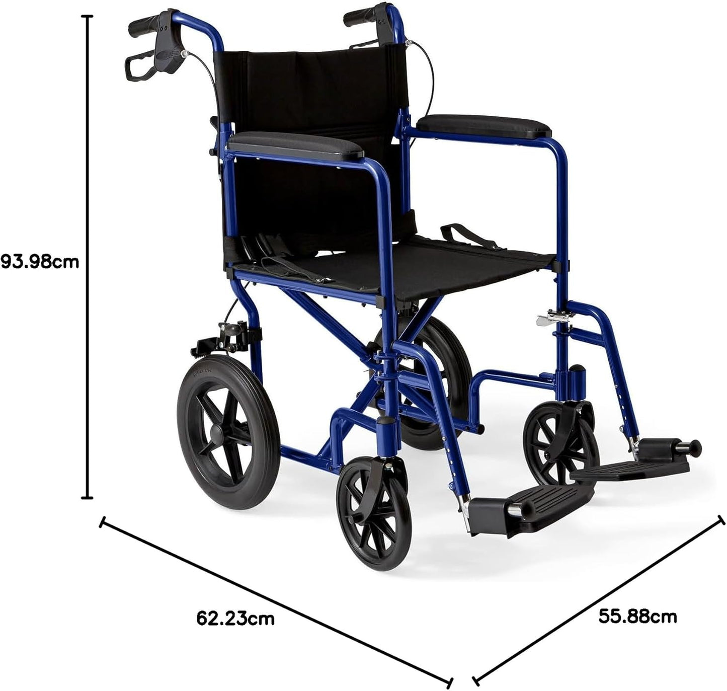 Medline Lightweight Transport Wheelchair with Handbrakes, Folding Transport Chair for Adults has 12 inch Wheels, Blue