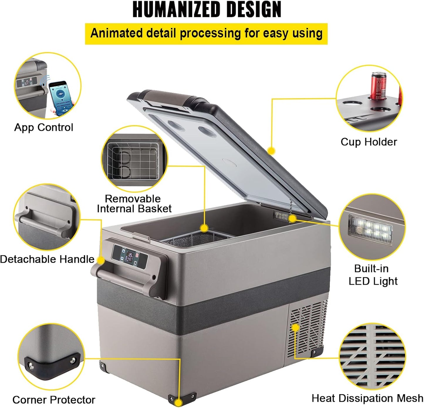 VEVOR 45L Portable Car Refrigerator 48 Quart LG Compact RV Fridge 12/24V DC & 110-240V AC Vehicle Car Truck Boat Mini Electric Freezer for Driving Travel Fishing Outdoor and Home Use -4°F-68°F