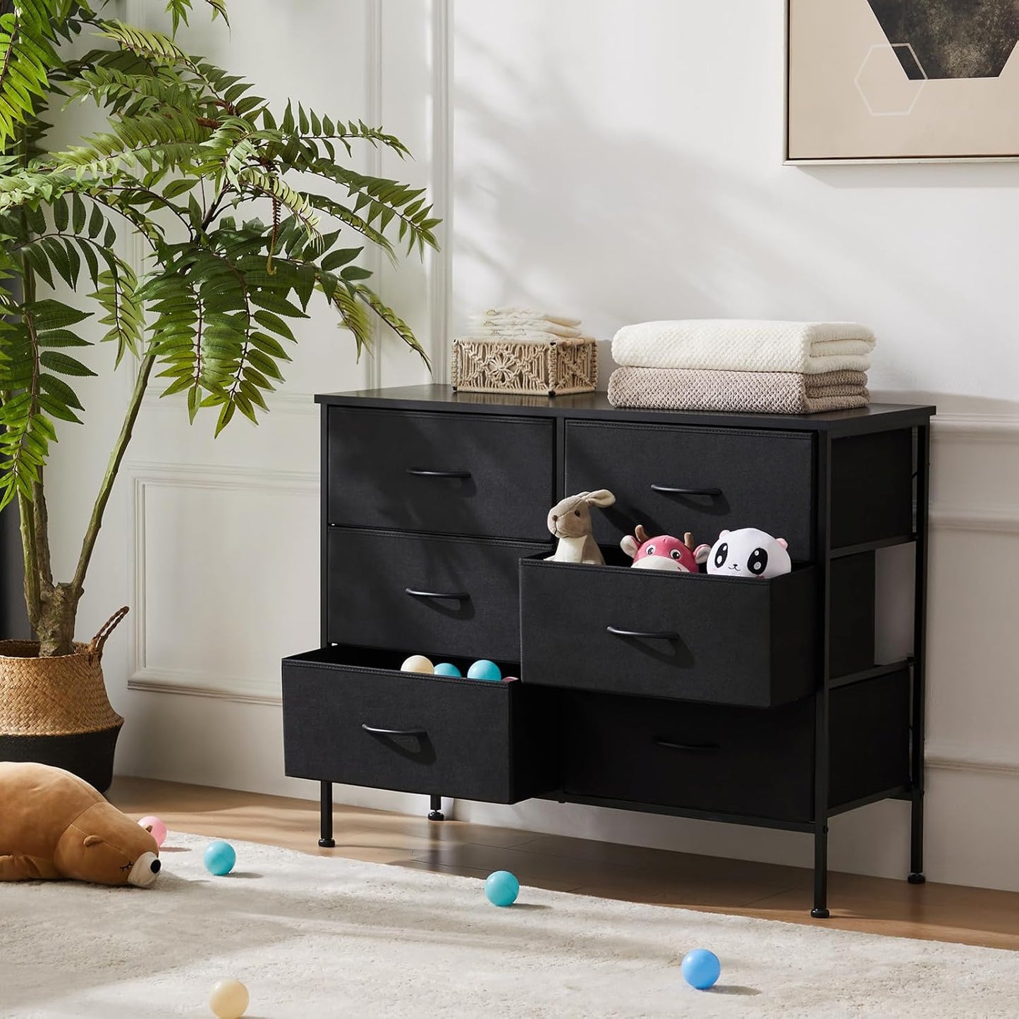 Dresser for Bedroom, TV Stand, 6-Drawer Fabric Storage Cabinet