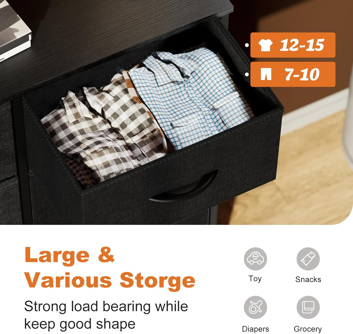 Dresser for Bedroom, TV Stand, 6-Drawer Fabric Storage Cabinet