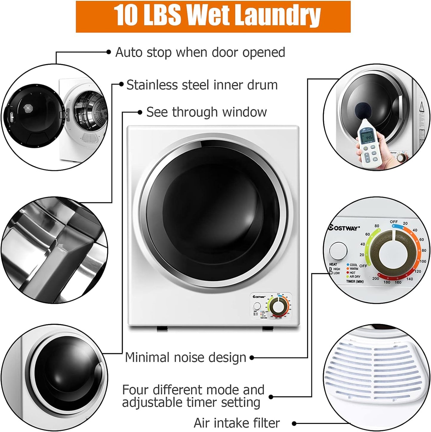 110V Electric Portable Clothes Stainless Steel Tub Laundry Dryer