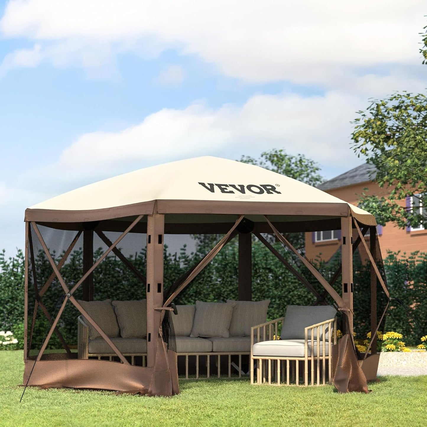 VEVOR 12' x 12' Camping Gazebo Tent – 6‑Sided Pop‑Up Screen Shelter