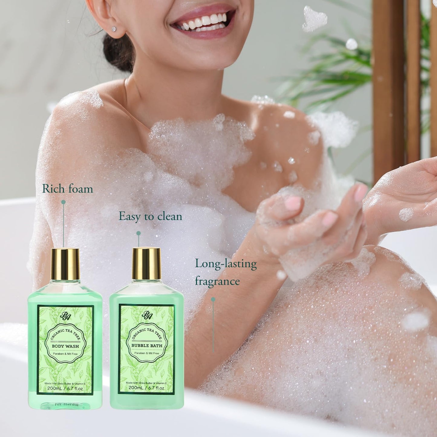 Spa Gift Set for Women, 15pcs Spa Basket Set -Tea Tree Scented- includes Body Wash, Bubble Bath, Bath Soak, Manicure Set, Gifts for Mom, Birthday Gifts for women, Home Spa Kit Gift for Her